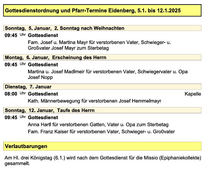 Pfarre Eidenberg - Verkündzettel 20250105